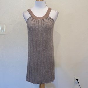 Pookie & Sebastian Dress Sleeveless Knit Metallic Taupe Small